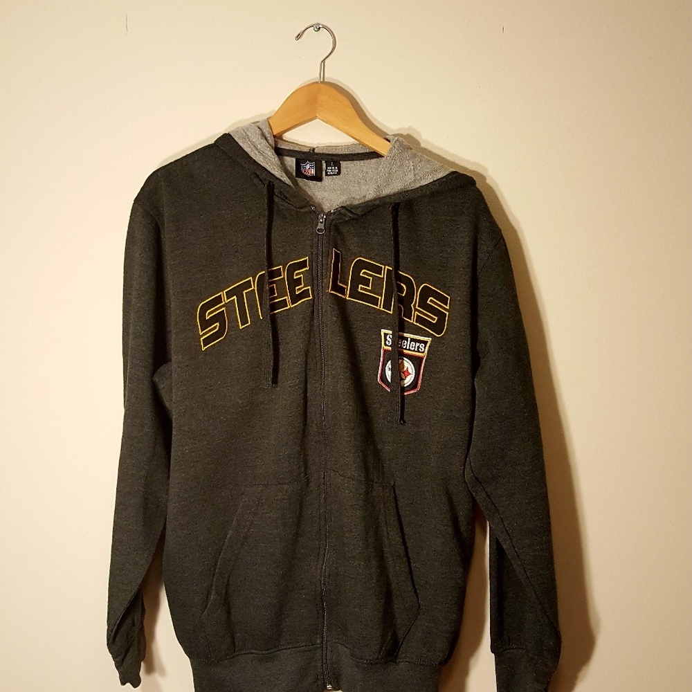 NFL Steelers Dark Grey Zip Up Hoodie Size Large